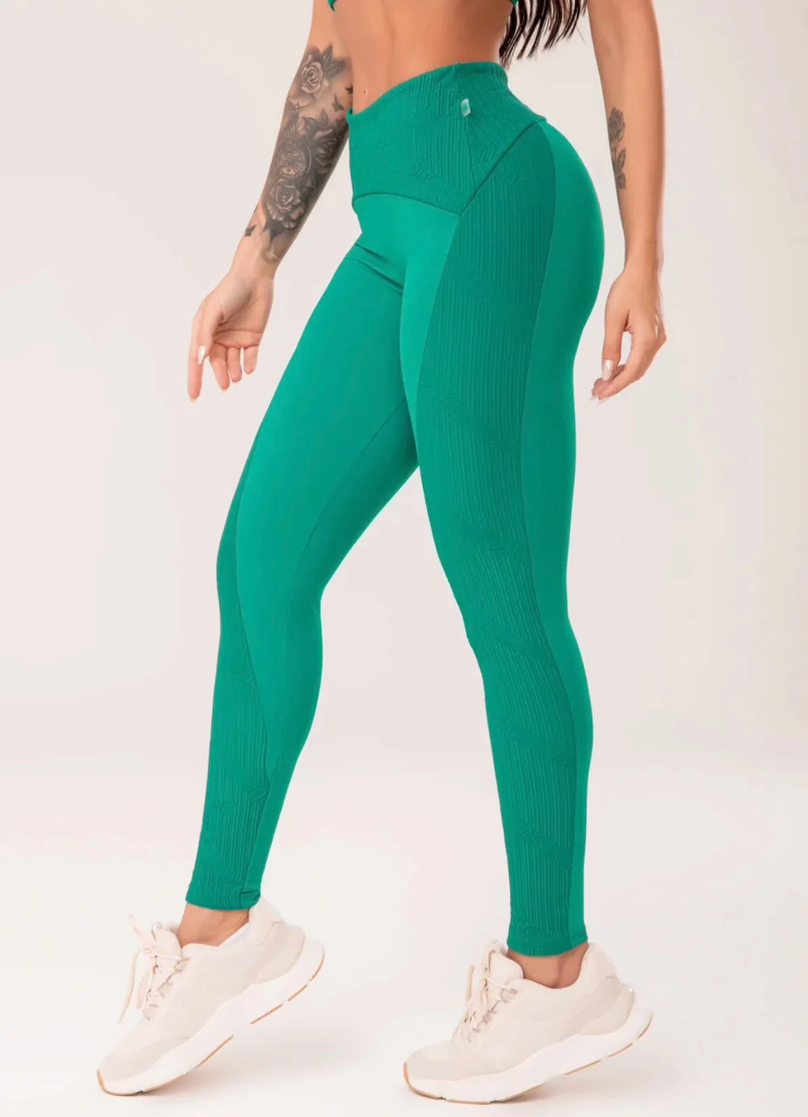 Legging Fitness Feminina Verde Com Recortes Harmony DLK, variante 1
