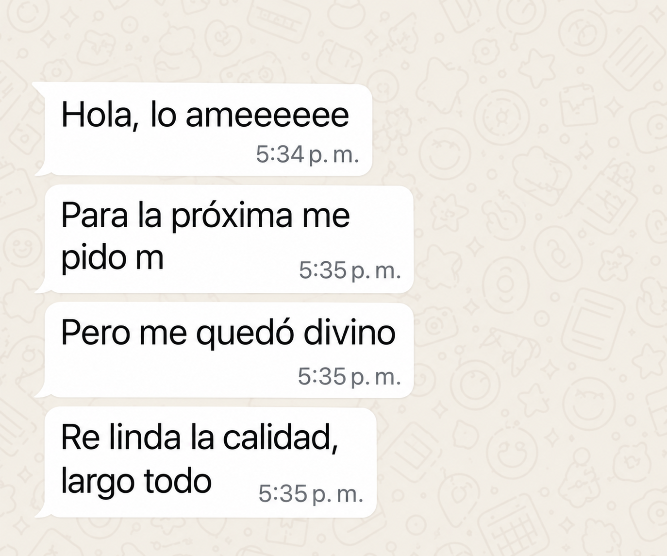 Mensaje original de una clienta de FITBELA, opinión 1