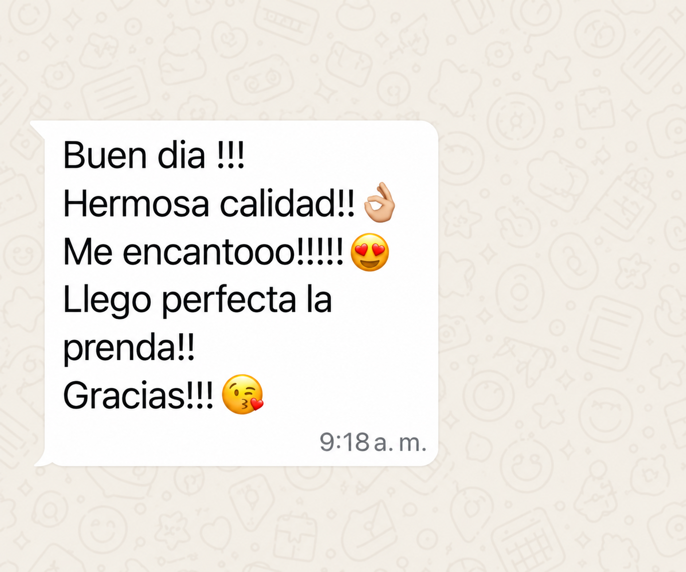 Mensaje original de una clienta de FITBELA, opinión 2