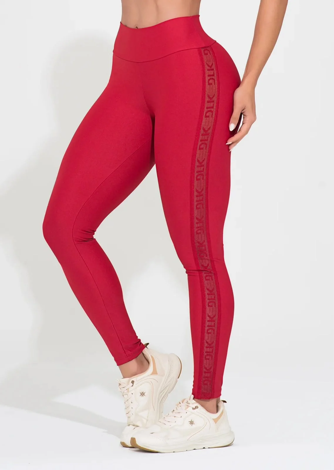 Legging Fitness Feminina Vermelha Elástico Lateral Action DLK, variante 1